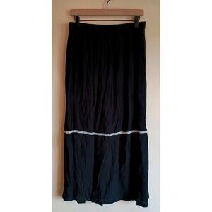 Earthbound Black Gauze Maxi Skirt M Boho Indie Crochet Trim Elastic Waist Lined